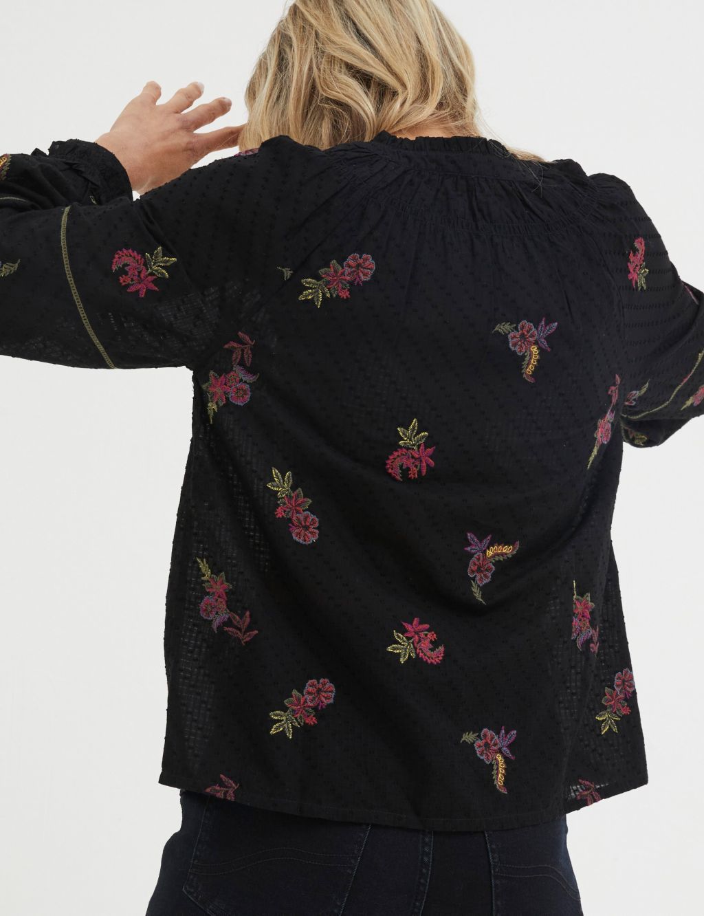 Pure Cotton Embroidered High Neck Blouse 2 of 6