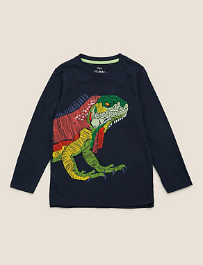 Pure Cotton Embroidered Iguana Top (2-7 Yrs) Image 2 of 4