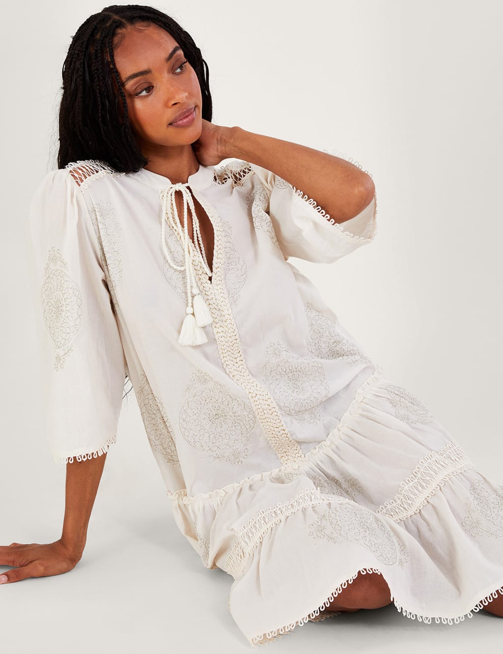 Pure Cotton Embroidered Kaftan Dress Monsoon M&S