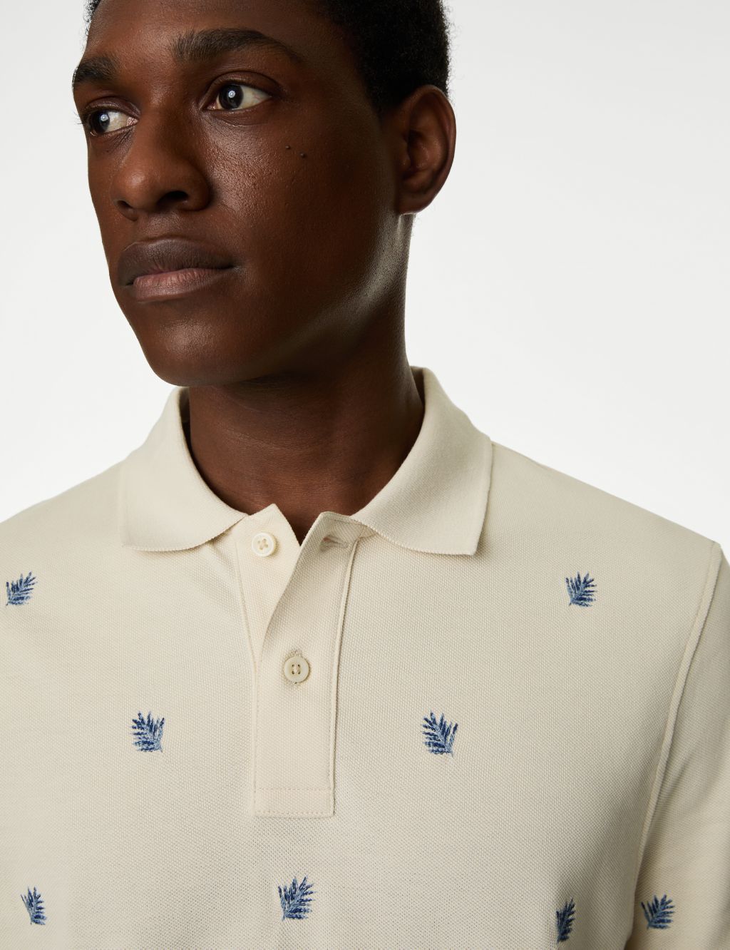 Pure Cotton Embroidered Leaf Polo Shirt 2 of 5