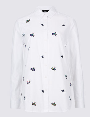 Pure Cotton Embroidered Long Sleeve Shirt Image 2 of 5