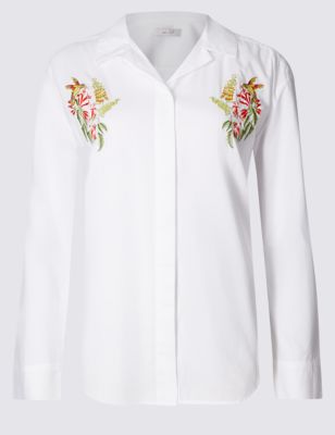 Pure Cotton Embroidered Long Sleeve Shirt Image 2 of 4