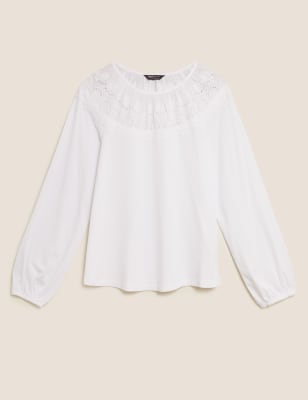 Pure Cotton Embroidered Long Sleeve Top 