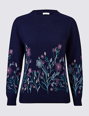 Pure Cotton Embroidered Look Print Jumper Image 2 of 4