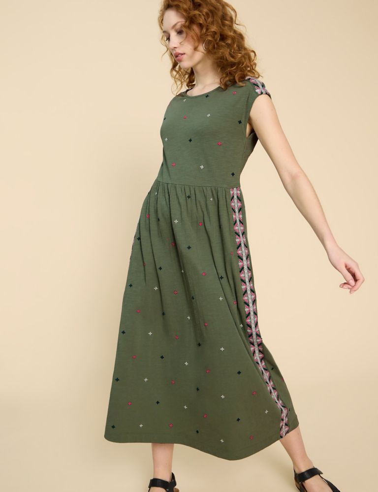 Pure Cotton Embroidered Maxi Waisted Dress 1 of 6