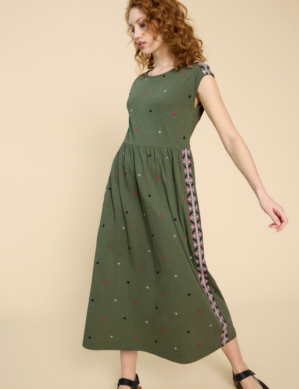 Pure Cotton Embroidered Maxi Waisted Dress 3 of 6