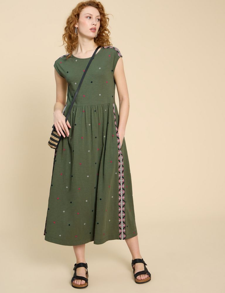 Pure Cotton Embroidered Maxi Waisted Dress 5 of 6