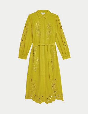 Pure Cotton Embroidered Midaxi Shirt Dress Image 2 of 5