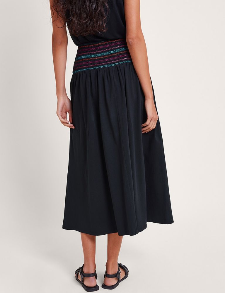 Pure Cotton Embroidered Midi A-Line Skirt 4 of 4