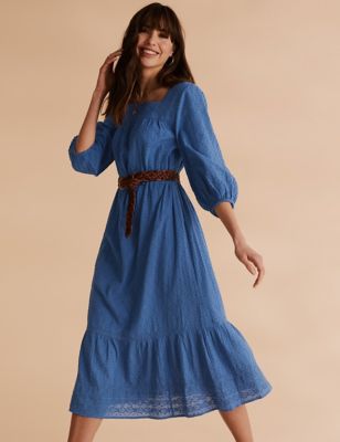 Pure Cotton Lace Trim Midi Waisted Dress Per Una M&S #sponsored ,  #affiliate, #Lace, #Trim, #Pure, #Cotton, #Dress