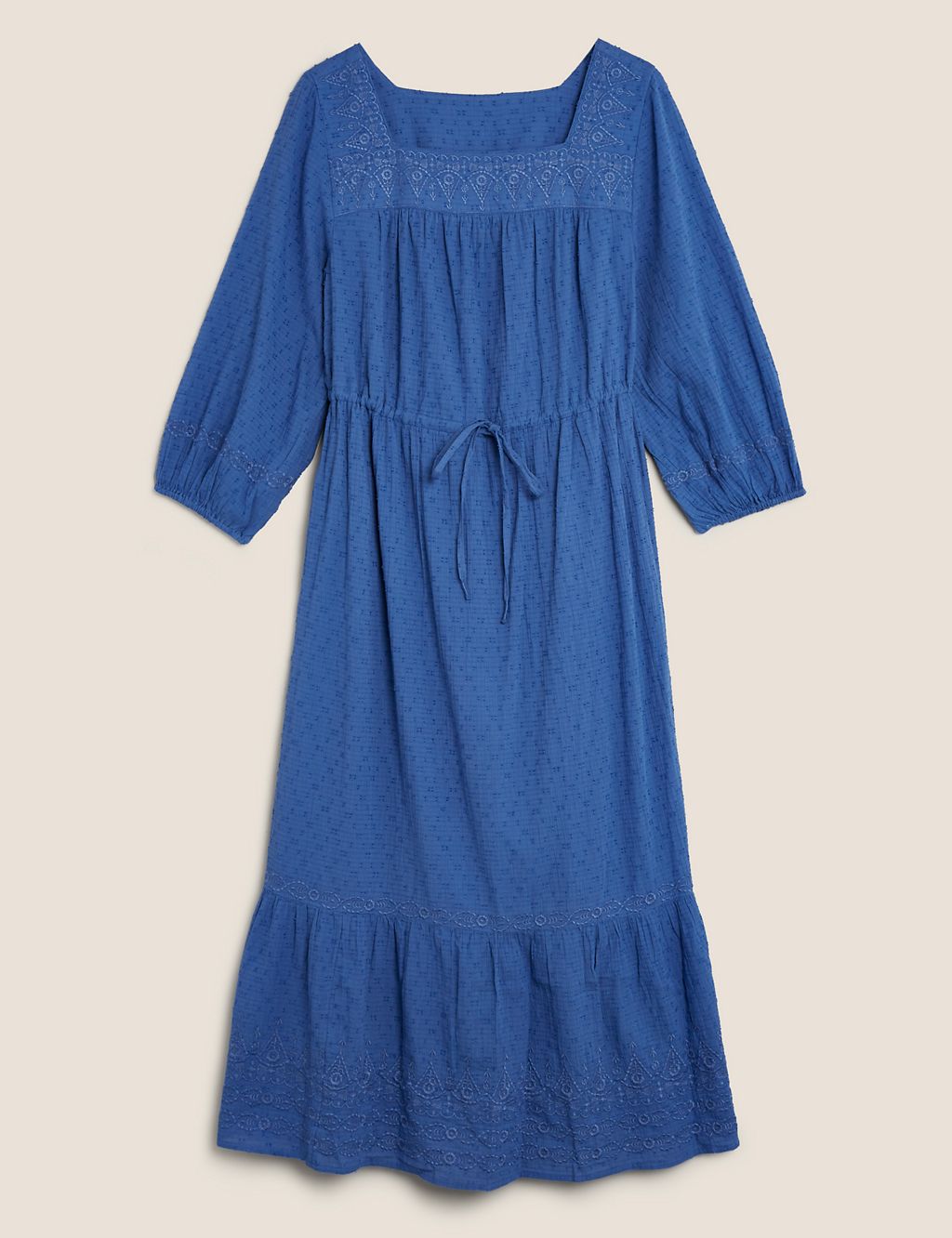 Pure Cotton Embroidered Midi Waisted Dress | Per Una | M&S
