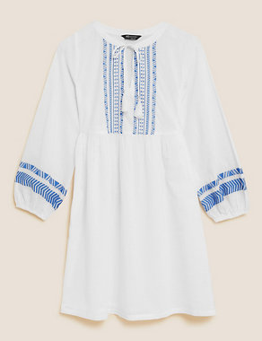 Pure Cotton Embroidered Mini Beach Dress Image 2 of 5