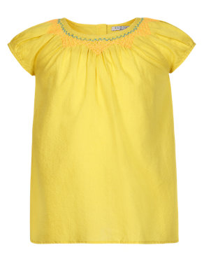 Pure Cotton Embroidered Neckline Top Image 2 of 5