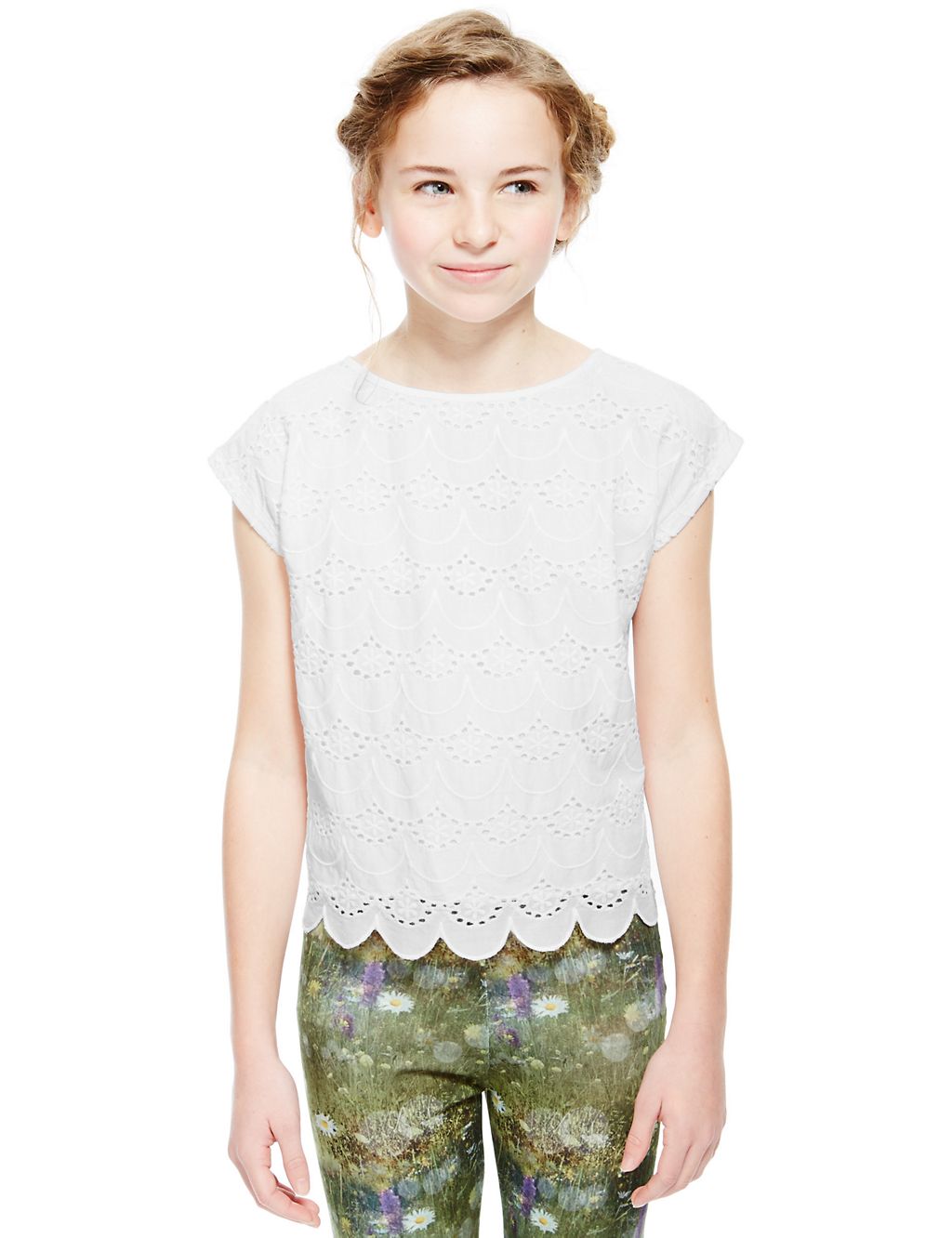 Pure Cotton Embroidered Pointelle Top (5-14 Years) 3 of 3