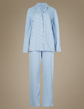 Pure Cotton Embroidered Revere Collar Pyjamas Image 2 of 4