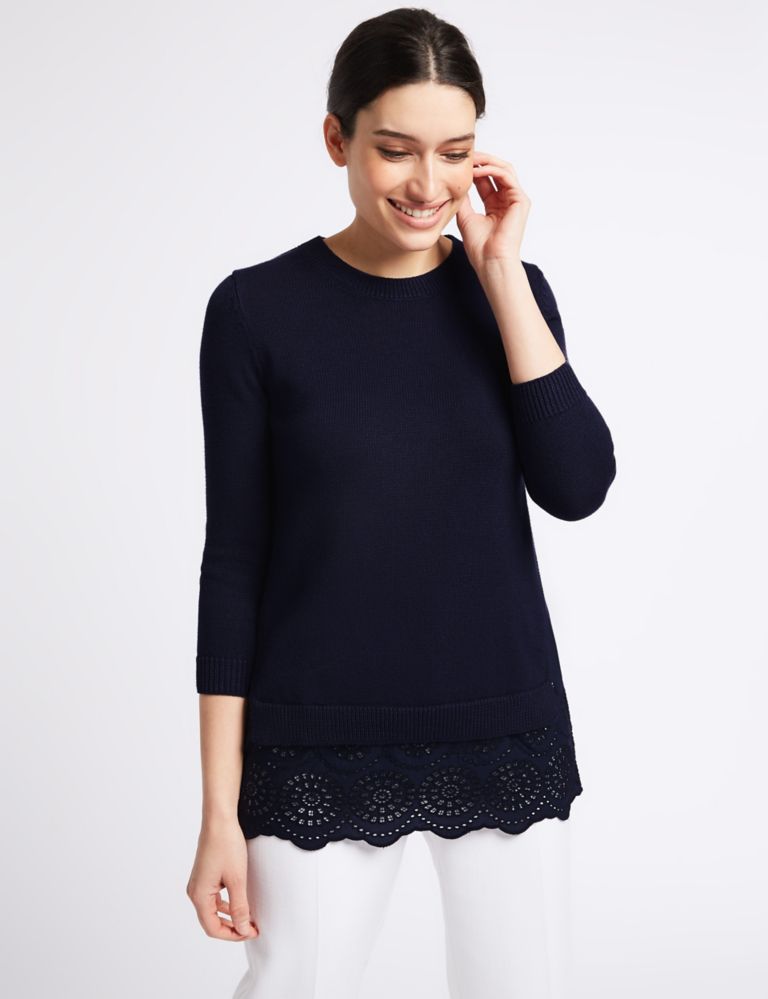 Pure Cotton Embroidered Round Neck Jumper 1 of 4