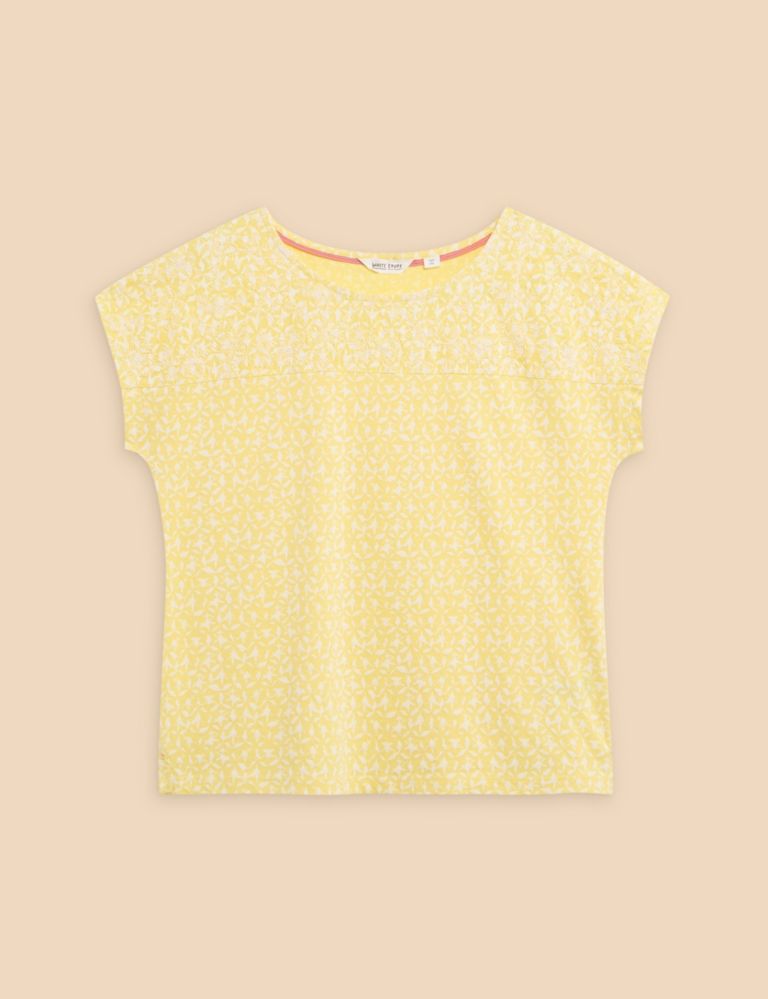 Pure Cotton Embroidered Round Neck T-Shirt 2 of 6