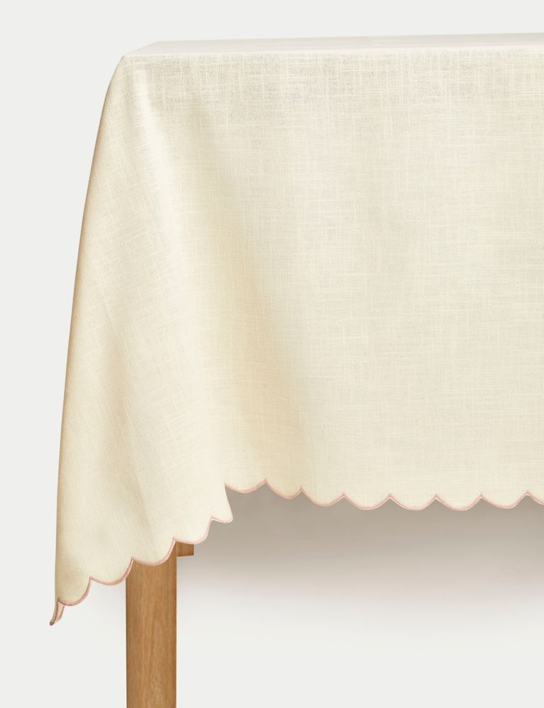 Pure Cotton Embroidered Scallop Edge Table Cloth 1 of 4