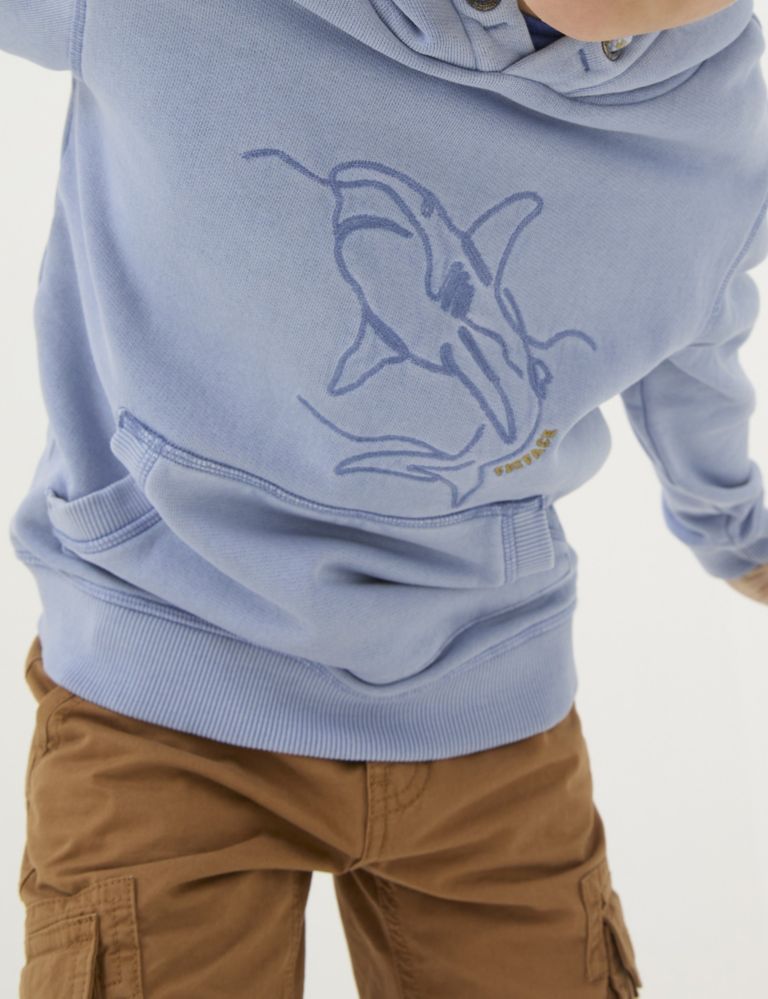 Pure Cotton Embroidered Shark Hoodie (3-13 Yrs) 5 of 5