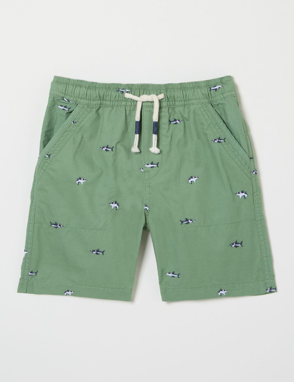 Pure Cotton Embroidered Shark Shorts (3-13 Yrs) 1 of 4