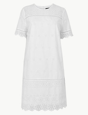 Pure Cotton Embroidered Shift Dress Image 2 of 6