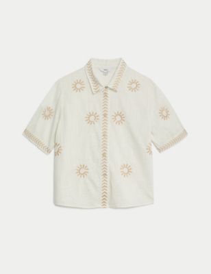 Pure Cotton Embroidered Shirt Image 2 of 10
