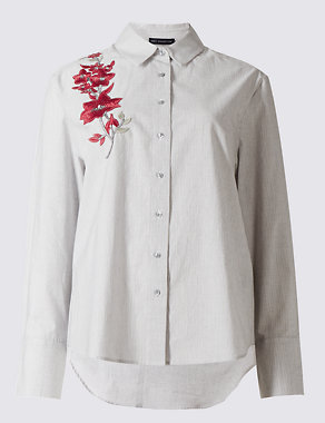Pure Cotton Embroidered Shirt Image 2 of 4