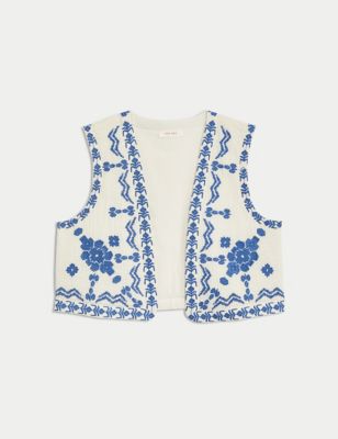 Pure Cotton Embroidered Short Gilet Image 2 of 8