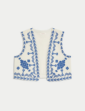 Pure Cotton Embroidered Short Gilet Image 2 of 7