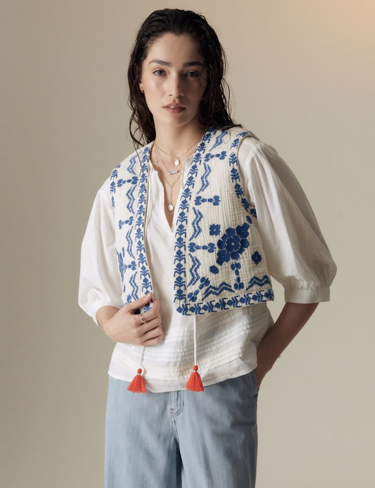 Pure Cotton Embroidered Short Gilet 5 of 7