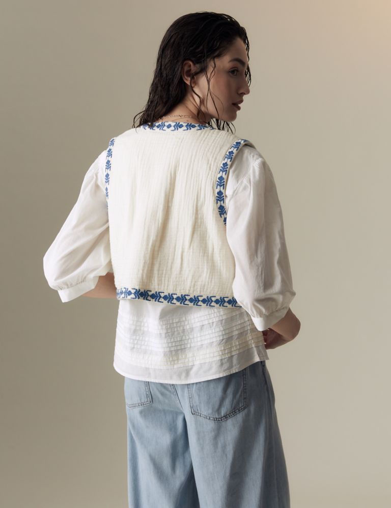 Pure Cotton Embroidered Short Gilet 7 of 8