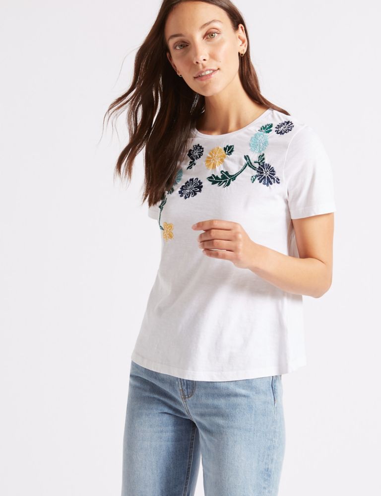 Pure Cotton Embroidered Short Sleeve T-Shirt 3 of 4