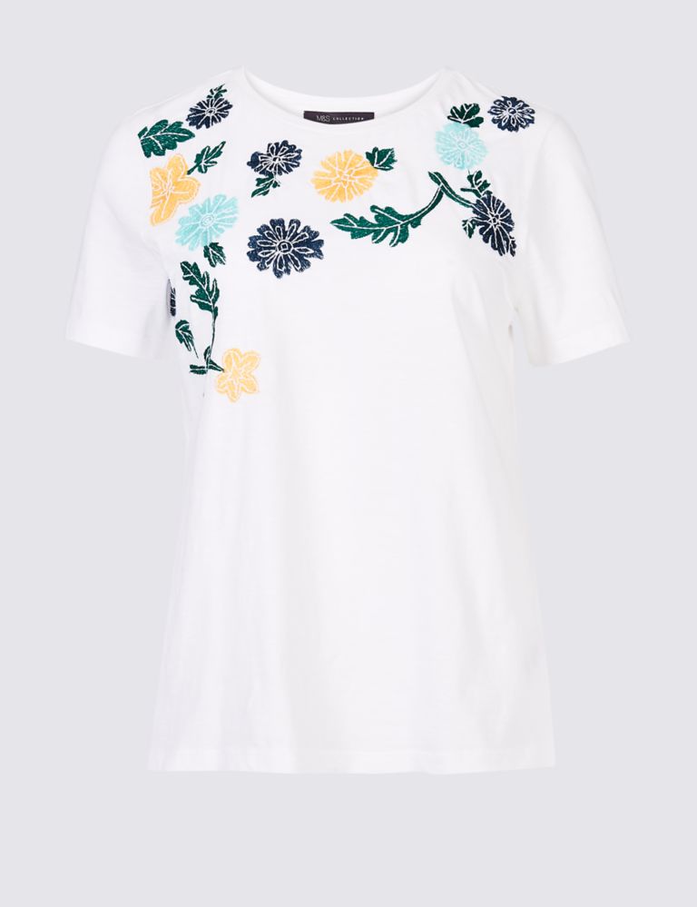 Pure Cotton Embroidered Short Sleeve T-Shirt 2 of 4