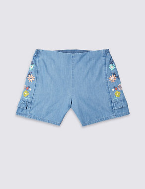Pure Cotton Embroidered Shorts (3 Months - 7 Years) Image 2 of 4