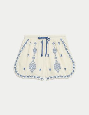 Pure Cotton Embroidered Shorts Image 2 of 6