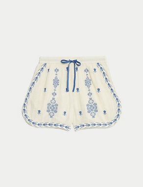 Pure Cotton Embroidered Shorts Image 2 of 6