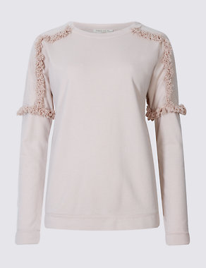 Pure Cotton Embroidered Shoulder Jersey Top Image 2 of 4