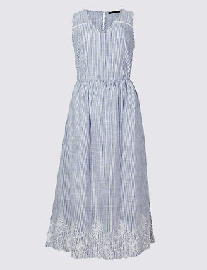 Pure Cotton Embroidered Skater Midi Dress Image 2 of 5