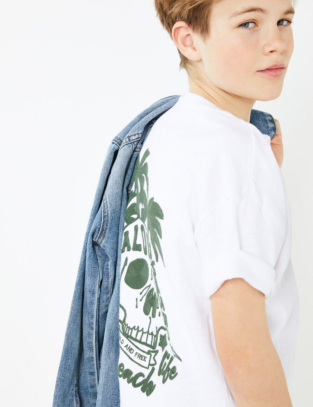 Pure Cotton Embroidered Skull T-Shirt (6-16 Yrs) 2 of 4