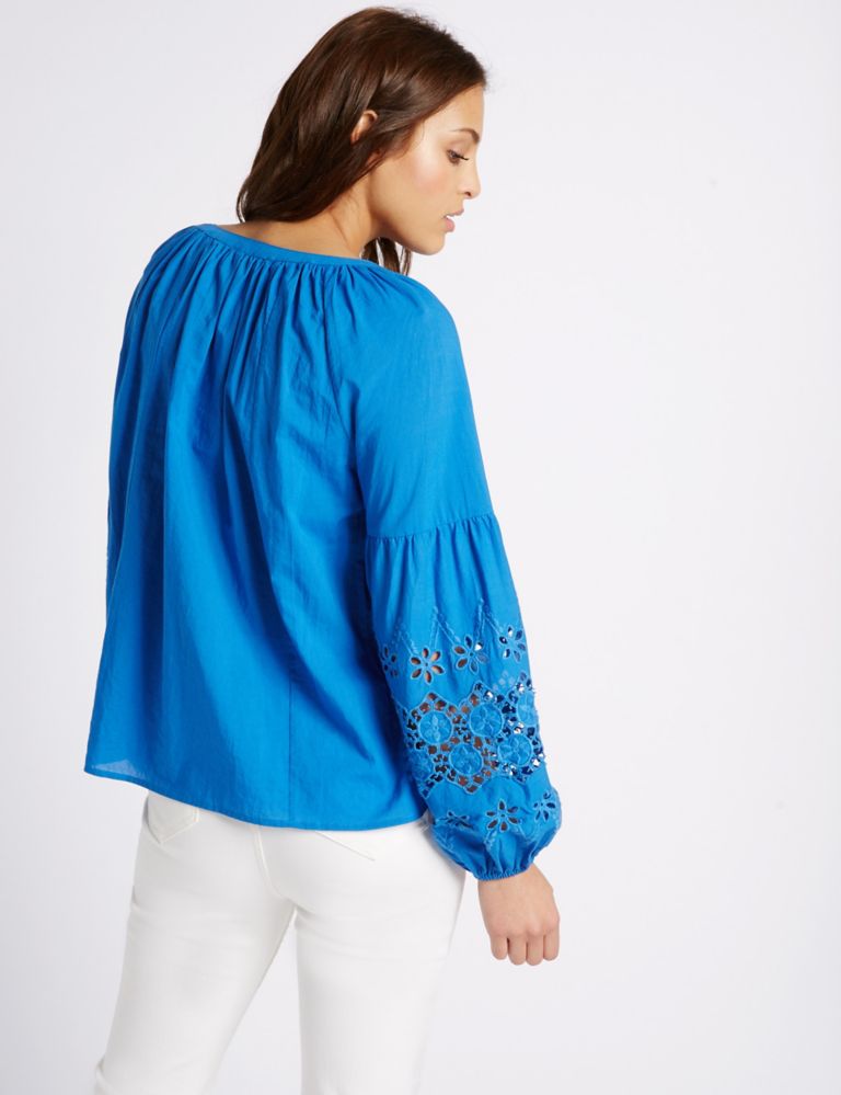 Pure Cotton Embroidered Sleeve Blouse 4 of 5