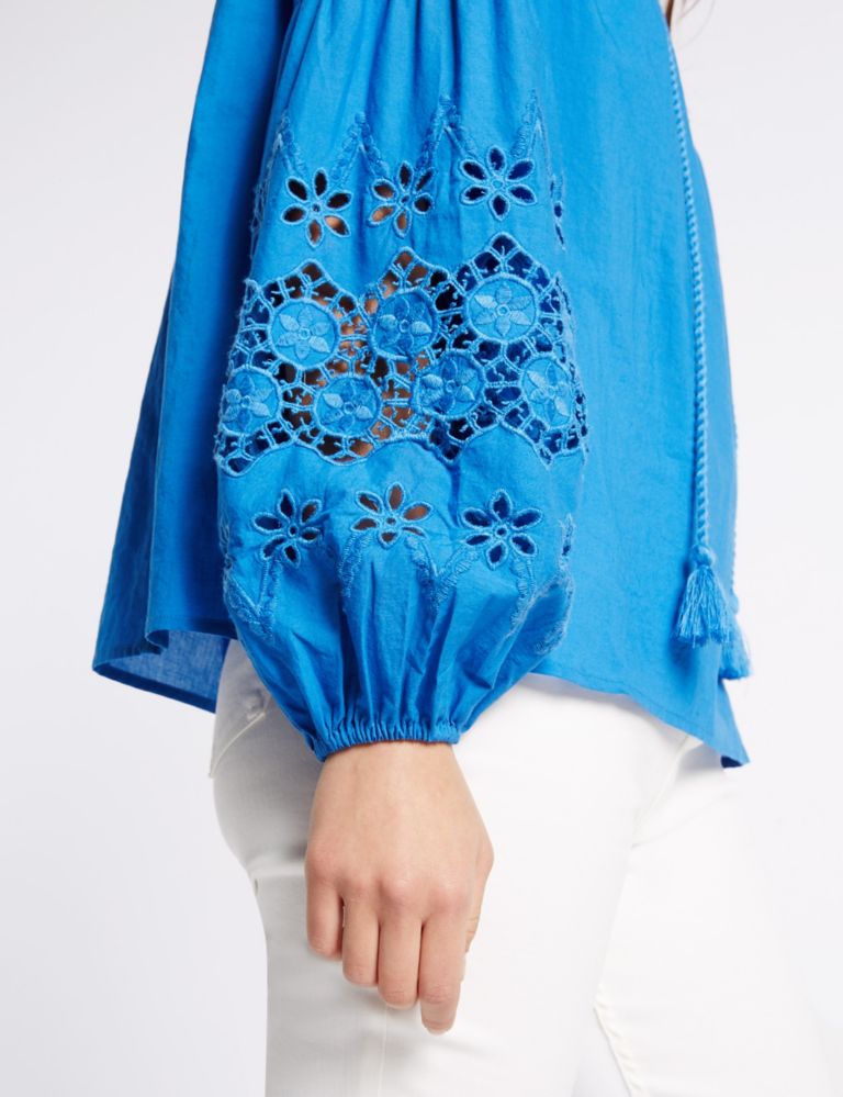 Pure Cotton Embroidered Sleeve Blouse 5 of 5