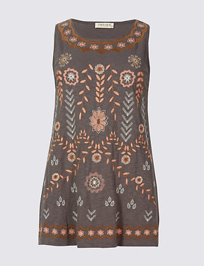 Pure Cotton Embroidered Sleeveless Vest Image 2 of 4