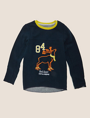Pure Cotton Embroidered Stag Top (2-7 Yrs) Image 2 of 4
