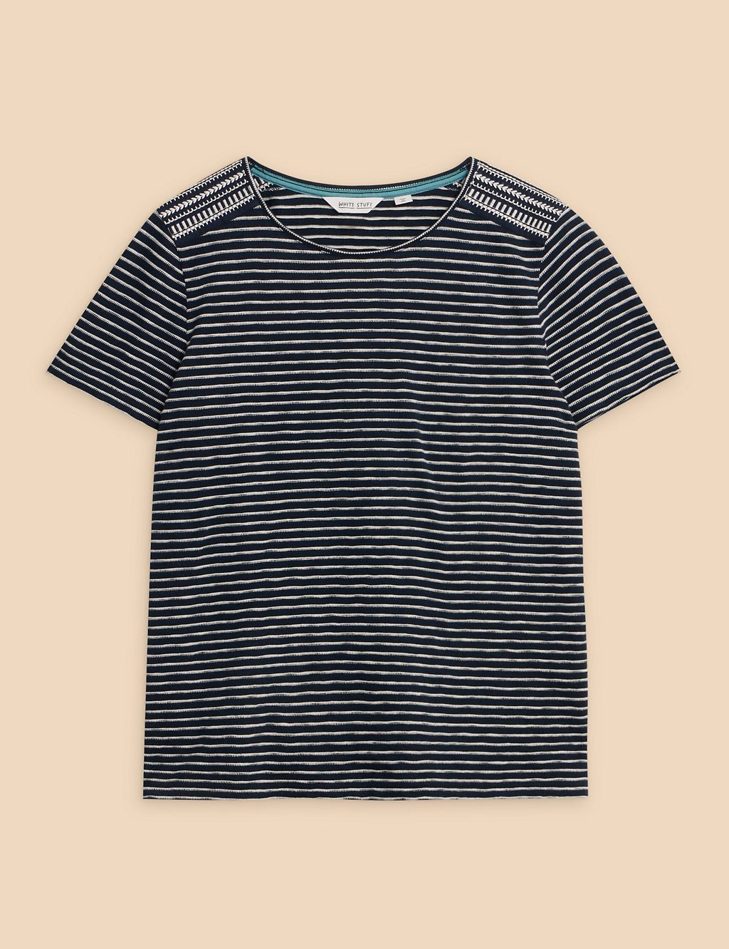 Pure Cotton Embroidered Striped T-Shirt 1 of 6