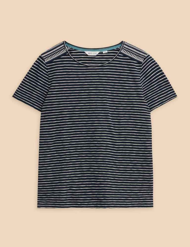 Pure Cotton Embroidered Striped T-Shirt 2 of 6