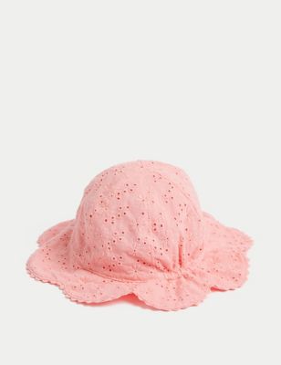 Pure Cotton Embroidered Sun Hat (0-1 Yrs) Image 2 of 3