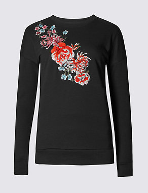 Pure Cotton Embroidered Sweatshirt Image 2 of 4