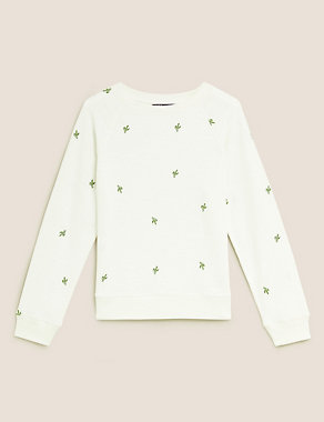 Pure Cotton Embroidered Sweatshirt Image 2 of 6