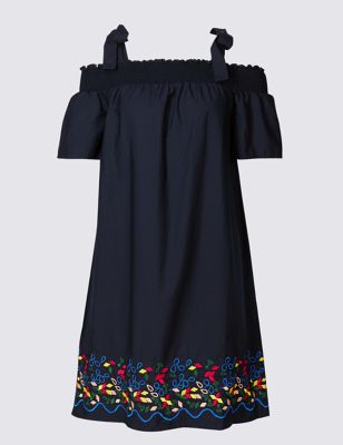 Pure Cotton Embroidered Swing Dress Image 2 of 5