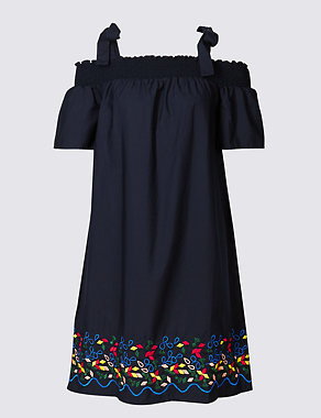 Pure Cotton Embroidered Swing Dress Image 2 of 5